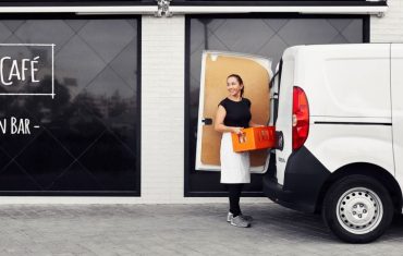woman unloading van